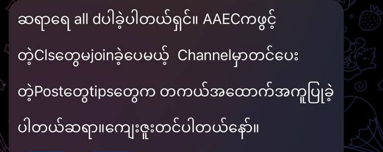 Original Burmese Telegram message: all d student feedback. Personal details removed.